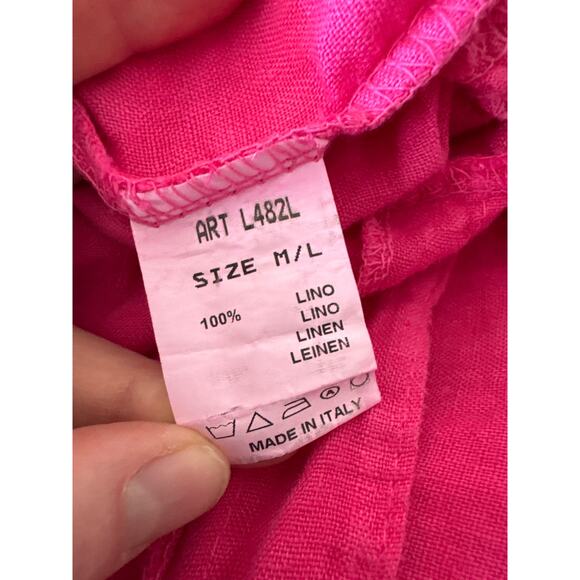 BISCOTE 100% Linen Tie Waist Short Sleeve One Piece Jumpsuit Size M/L - Picture 6 of 6